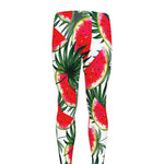 White Palm Leaf Watermelon Pattern Print Men's leggings