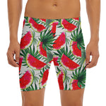 White Palm Leaf Watermelon Pattern Print Men's Long Boxer Briefs