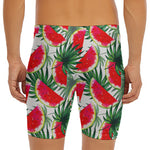 White Palm Leaf Watermelon Pattern Print Men's Long Boxer Briefs