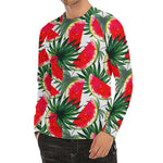 White Palm Leaf Watermelon Pattern Print Men's Long Sleeve Rash Guard