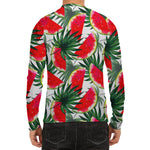 White Palm Leaf Watermelon Pattern Print Men's Long Sleeve Rash Guard