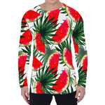 White Palm Leaf Watermelon Pattern Print Men's Long Sleeve T-Shirt