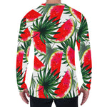 White Palm Leaf Watermelon Pattern Print Men's Long Sleeve T-Shirt