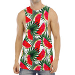 White Palm Leaf Watermelon Pattern Print Men's Muscle Tank Top