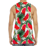 White Palm Leaf Watermelon Pattern Print Men's Muscle Tank Top