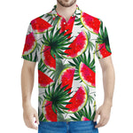 White Palm Leaf Watermelon Pattern Print Men's Polo Shirt