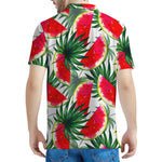 White Palm Leaf Watermelon Pattern Print Men's Polo Shirt