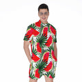 White Palm Leaf Watermelon Pattern Print Men's Romper