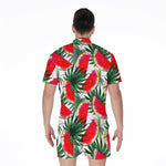White Palm Leaf Watermelon Pattern Print Men's Rompers