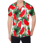 White Palm Leaf Watermelon Pattern Print Men's Shirt