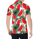 White Palm Leaf Watermelon Pattern Print Men's Shirt
