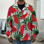 White Palm Leaf Watermelon Pattern Print Men's Shirt Jacket