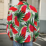 White Palm Leaf Watermelon Pattern Print Men's Shirt Jacket
