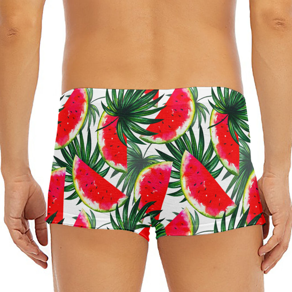 White Palm Leaf Watermelon Pattern Print Men's Short Boxer Briefs