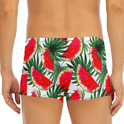 White Palm Leaf Watermelon Pattern Print Men's Short Boxer Briefs