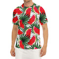 White Palm Leaf Watermelon Pattern Print Men's Short Sleeve Rash Guard