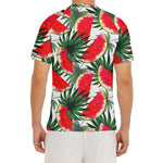 White Palm Leaf Watermelon Pattern Print Men's Short Sleeve Rash Guard