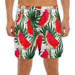 White Palm Leaf Watermelon Pattern Print Men's Split Running Shorts