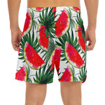 White Palm Leaf Watermelon Pattern Print Men's Split Running Shorts