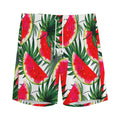 White Palm Leaf Watermelon Pattern Print Men's Athletic Shorts