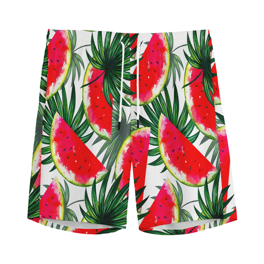 White Palm Leaf Watermelon Pattern Print Men's Sports Shorts