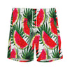 White Palm Leaf Watermelon Pattern Print Men's Sports Shorts