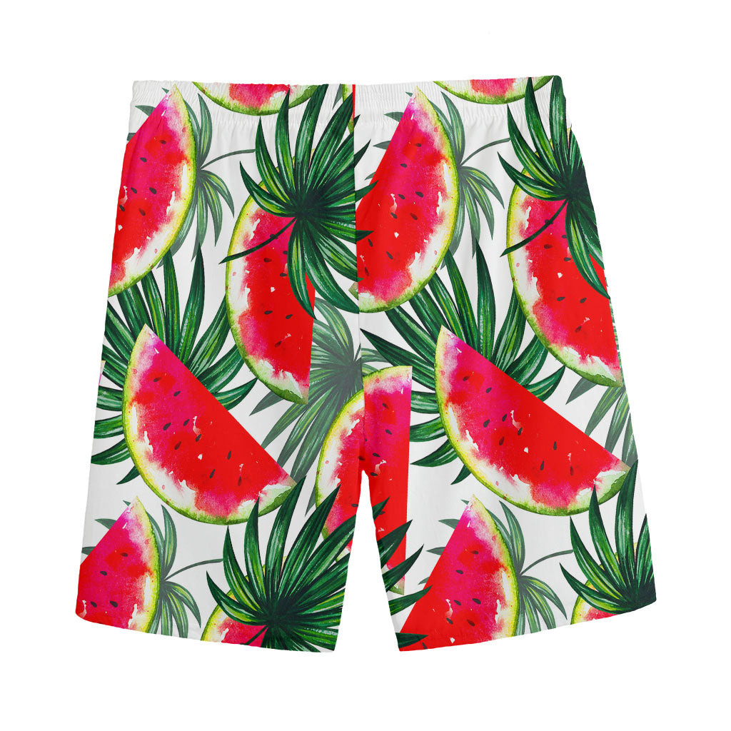 White Palm Leaf Watermelon Pattern Print Men's Sports Shorts