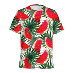 White Palm Leaf Watermelon Pattern Print Men's Sports T-Shirt