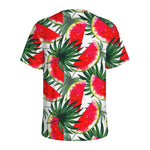 White Palm Leaf Watermelon Pattern Print Men's Sports T-Shirt
