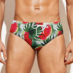 White Palm Leaf Watermelon Pattern Print Men's Swim Briefs