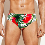 White Palm Leaf Watermelon Pattern Print Men's Swim Briefs