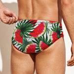 White Palm Leaf Watermelon Pattern Print Men's Swim Briefs
