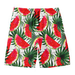 White Palm Leaf Watermelon Pattern Print Men's Swim Trunks