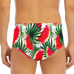 White Palm Leaf Watermelon Pattern Print Men's Triangle Swim Briefs