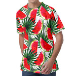 White Palm Leaf Watermelon Pattern Print Men's Velvet T-Shirt