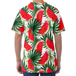 White Palm Leaf Watermelon Pattern Print Men's Velvet T-Shirt