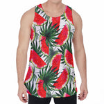 White Palm Leaf Watermelon Pattern Print Men's Velvet Tank Top