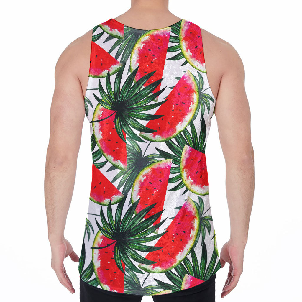 White Palm Leaf Watermelon Pattern Print Men's Velvet Tank Top