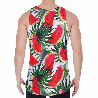 White Palm Leaf Watermelon Pattern Print Men's Velvet Tank Top