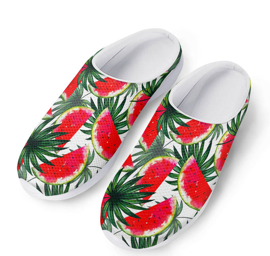 White Palm Leaf Watermelon Pattern Print Mesh Casual Shoes