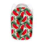 White Palm Leaf Watermelon Pattern Print Mesh Laundry Hamper