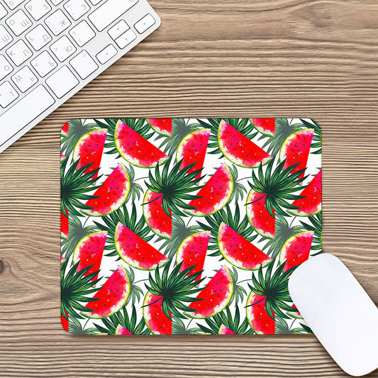 White Palm Leaf Watermelon Pattern Print Mouse Pad