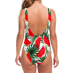 White Palm Leaf Watermelon Pattern Print One Piece Swimsuit
