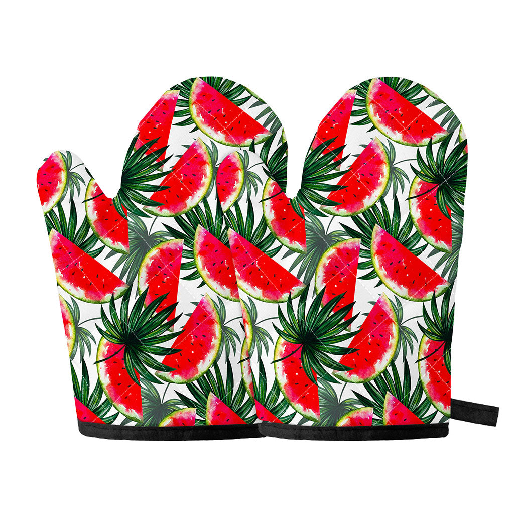 White Palm Leaf Watermelon Pattern Print Oven Mitts