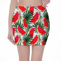 White Palm Leaf Watermelon Pattern Print Pencil Mini Skirt