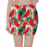 White Palm Leaf Watermelon Pattern Print Pencil Mini Skirt