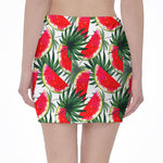 White Palm Leaf Watermelon Pattern Print Pencil Mini Skirt