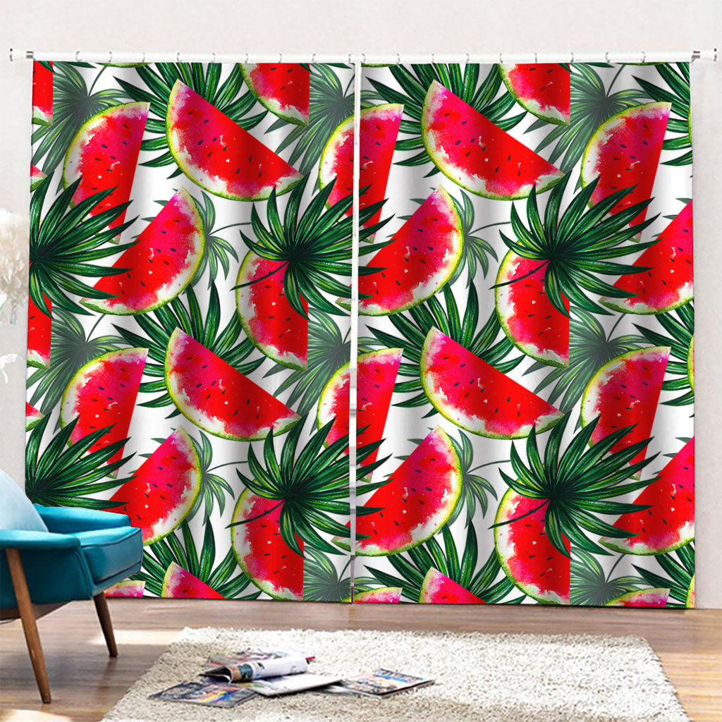 White Palm Leaf Watermelon Pattern Print Pencil Pleat Curtains