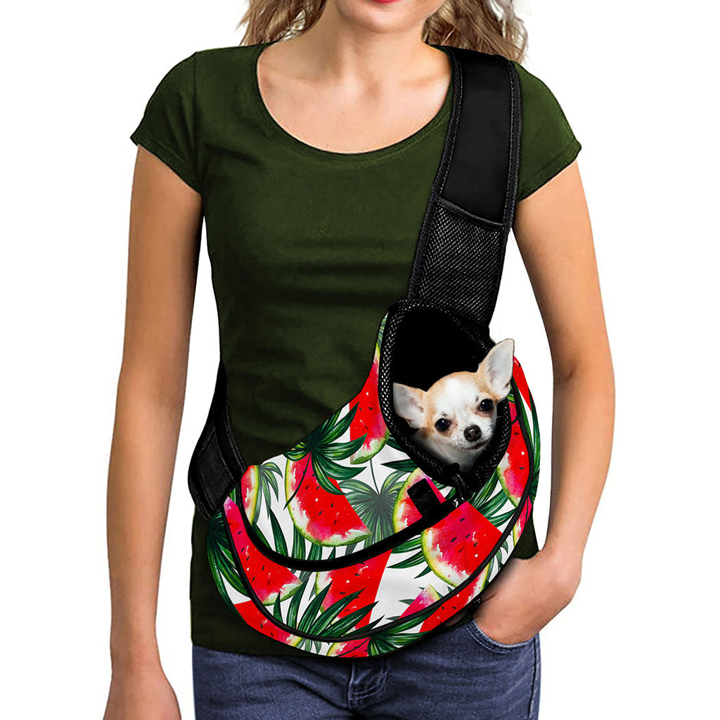 White Palm Leaf Watermelon Pattern Print Pet Sling Carrier
