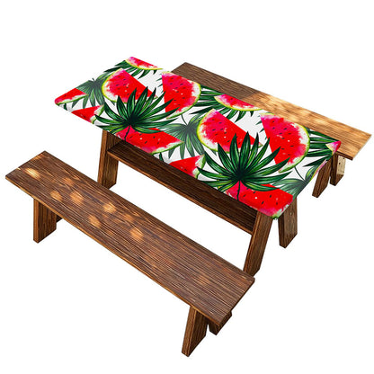 White Palm Leaf Watermelon Pattern Print Picnic Table Cover